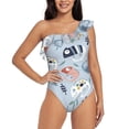 thumbnail image 1 of Haiem Cute Chameleons On Blue Women's One Piece Swimsuits Tummy Control One Shoulder Bathing Suits Ruffle Swimwear-XX-Large, 1 of 8