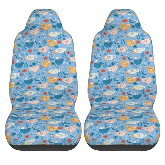Haiem Cute Chickens and Flowers Printed Car Seat Covers Set of 2, Universal Fit Car Seat Covers,Protective Seat Covers,Comfortable Car Seat Covers, Easy Installation Seat Covers, Vehicle Seat Covers