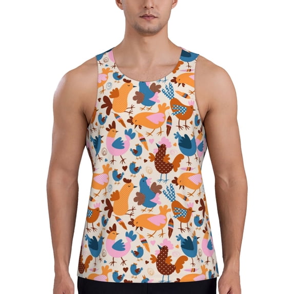 Haiem Cute Chickens Men Workout Tank Top Gym Bodybuilding Sleeveless Muscle T Shirts Athletic Tank Breathable Workout Shirt-X-Large