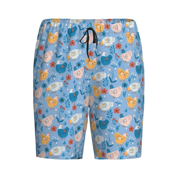 Haiem Cute Chickens and Flowers Men's Pajama Short with Soft Woven Cotton Elastic Waistband Sleep Short-Large