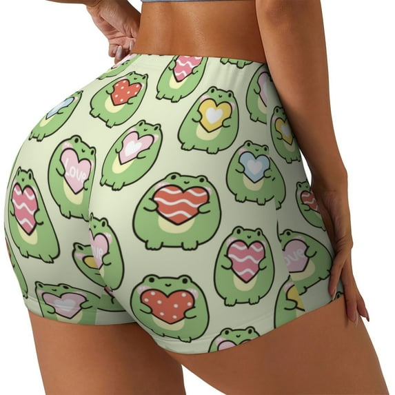 Haiem Cute Chubby Frog No Front Seam Biker Shorts for Women Yoga Workout Gym Bike Shorts with Tummy Control Moisture-Wicking-Large