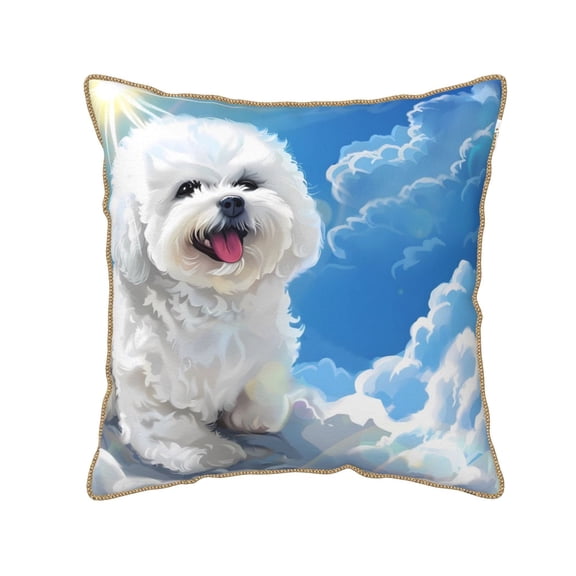 Haiem Cute Cloud Bichon Frise Print Velvet Soft Solid Decorative Square Throw Pillow Covers Set with Elegant Piping Christmas Cushion Case for Sofa Bedroom Car-16"x16"