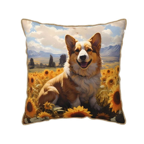Haiem Cute Corgi Sunflower Print Velvet Soft Solid Decorative Square Throw Pillow Covers Set with Elegant Piping Christmas Cushion Case for Sofa Bedroom Car-20"x20"