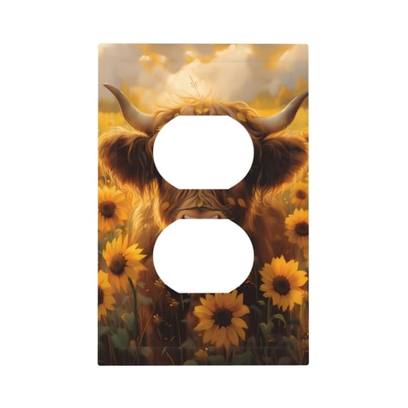 Haiem Cute Cow Sunflower Field Pattern Decorative Wall Plates, 1-Gang 5.0" x3.0", Unbreakable Thermoplastic Faceplate Cover for Decorator Receptacle Outlet & Switch-Style S