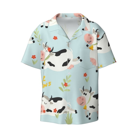 Haiem Cute Cows Men's Casual Shirts Short Sleeve Button Down Shirts Fashion Textured Summer Beach Shirt-XX-Large
