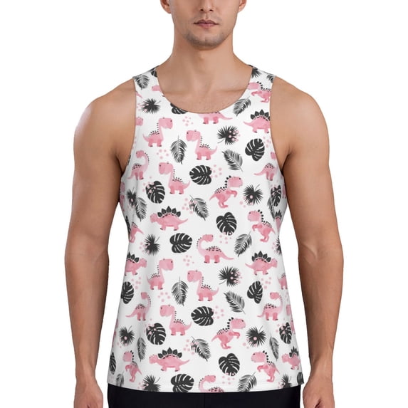 Haiem Cute Dinosaur Men Workout Tank Top Gym Bodybuilding Sleeveless Muscle T Shirts Athletic Tank Breathable Workout Shirt-3X-Large
