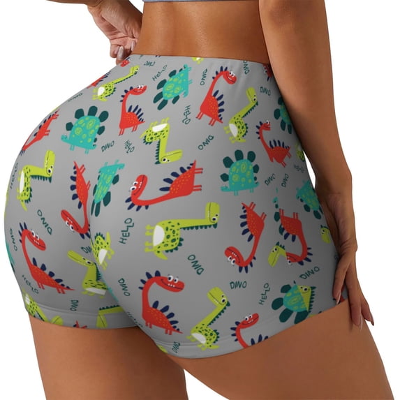 Haiem Cute Dinosaur No Front Seam Biker Shorts for Women Yoga Workout Gym Bike Shorts with Tummy Control Moisture-Wicking-Medium