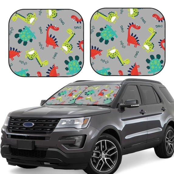 Haiem Cute Dinosaur Car Windshield Sun Shade (2 Pieces) Foldable Windshield Sun Shade Car Accessories for Truck SUV Pickup-Small