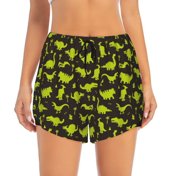 Haiem Cute Dinosaurs (2) Women's 2 in 1 Running Shorts - Lightweight Athletic Workout Gym Yoga Breathable Sports Shorts Liner with Phone Pockets-XX-Large