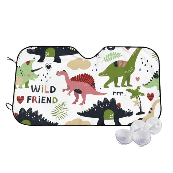 Haiem Cute Dinosaurs Car Windshield Sun Shade - Blocks UV Rays Sun Visor Protector, Sunshade to Keep Your Vehicle Cool, Universal Fit SUV Van Sedan-Small