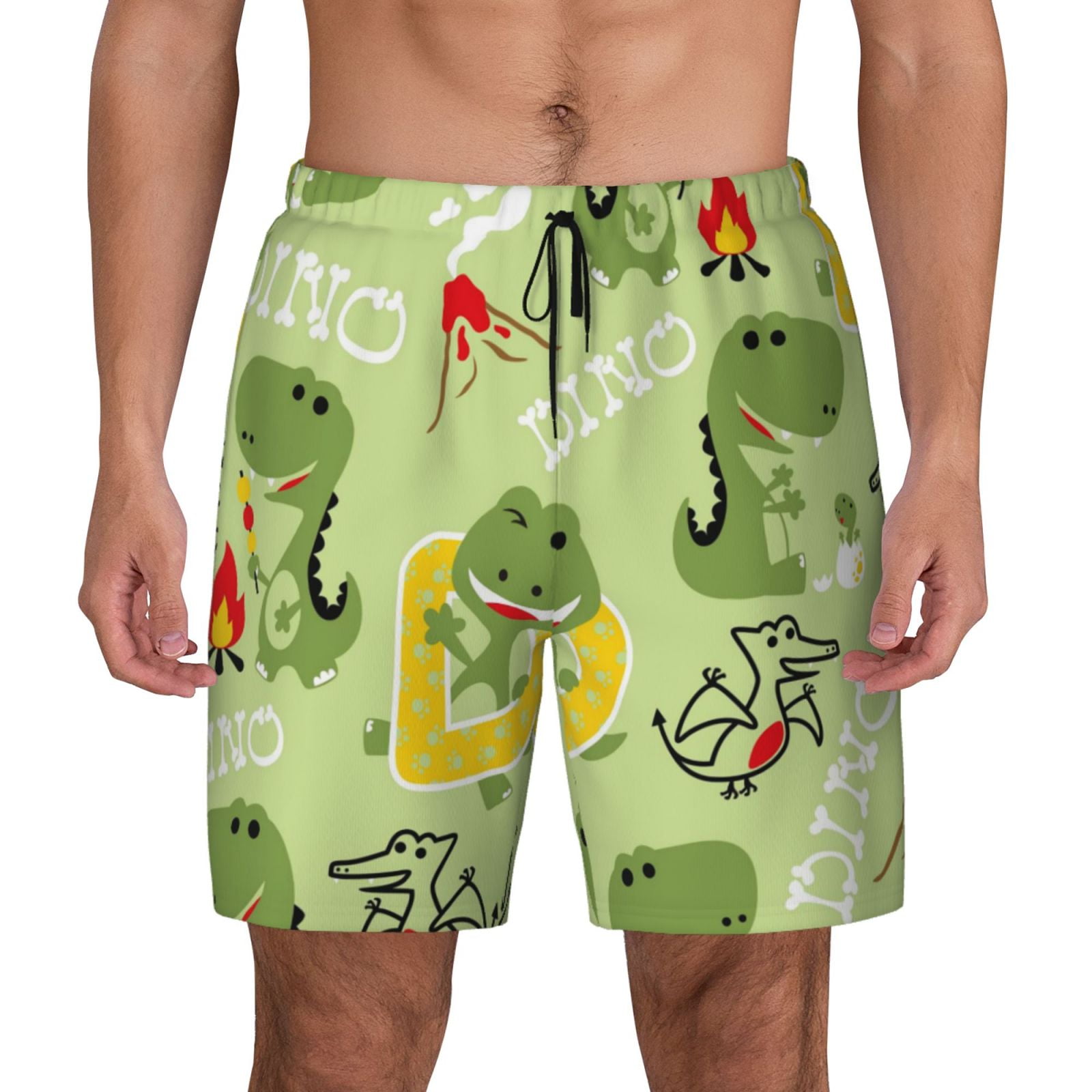 Haiem Cute Dinosaurs Cartoon Mens Swim Trunks with Compression Liner 2