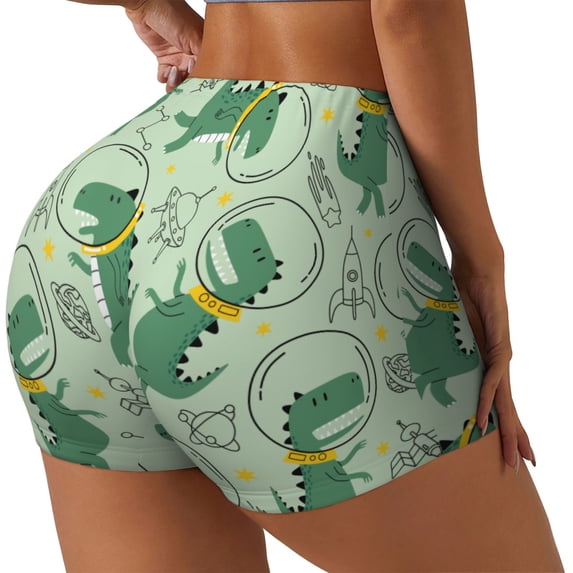 Haiem Cute Dinosaurs in Space No Front Seam Biker Shorts for Women Yoga Workout Gym Bike Shorts with Tummy Control Moisture-Wicking-XX-Large