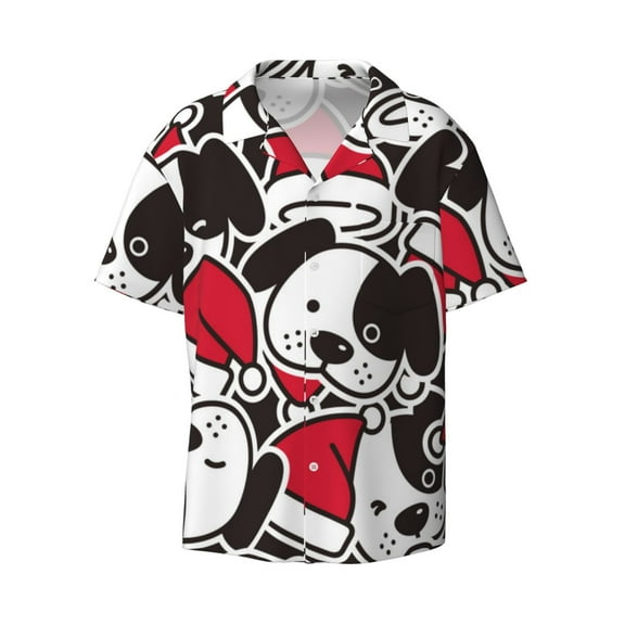 Haiem Cute Dog Men's Casual Shirts Short Sleeve Button Down Shirts Fashion Textured Summer Beach Shirt-XX-Large