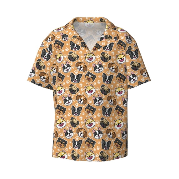 Haiem Cute Dogs Head Men's Casual Shirts Short Sleeve Button Down Shirts Fashion Textured Summer Beach Shirt-3X-Large