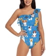 thumbnail image 1 of Haiem Cute Dogs Women's One Piece Swimsuits Tummy Control One Shoulder Bathing Suits Ruffle Swimwear-Small, 1 of 8