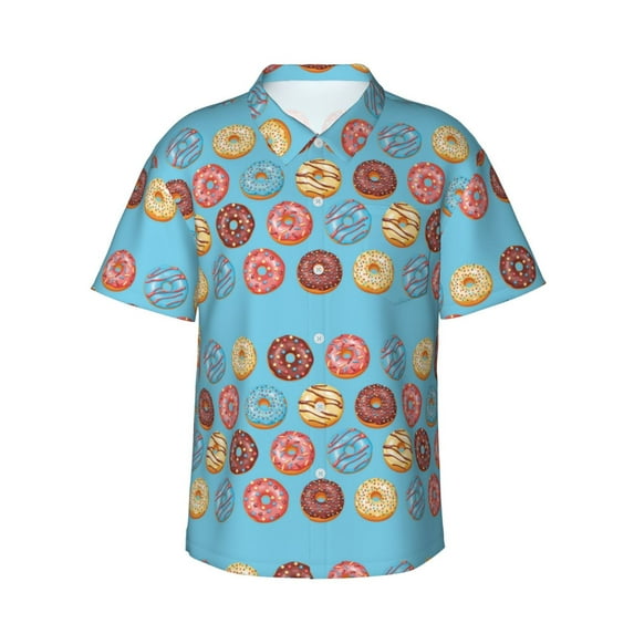Haiem Cute Donut Printed Hawaiian Shirt for Men - Men’s Casual Beach Summer Shirts - Stretch Fabric with Modern Fit-Large