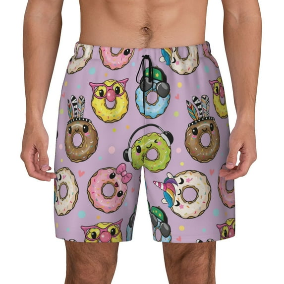 Haiem Cute Donuts Mens Swim Trunks with Compression Liner 2 in 1 Swimming Shorts Stretch Swimwear Quick Dry,Board Shorts-Medium