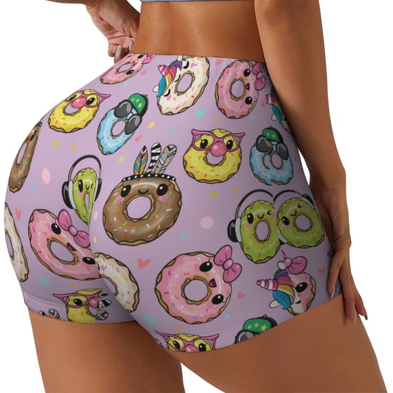 Haiem Cute Donuts No Front Seam Biker Shorts for Women Yoga Workout Gym Bike Shorts with Tummy Control Moisture-Wicking-Small