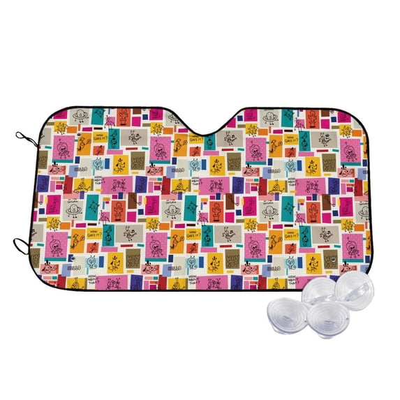 Haiem Cute Doodles Car Windshield Sun Shade - Blocks UV Rays Sun Visor Protector, Sunshade to Keep Your Vehicle Cool, Universal Fit SUV Van Sedan-Medium