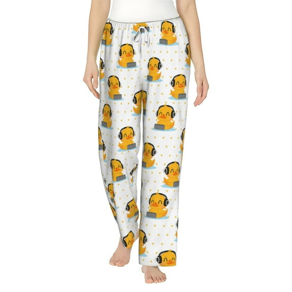 Haiem Cute Duck With Headphone Women's Pajama Pants Ultra Lightweight Pjs Bottoms Sleepwear Bottom Pants With Pocket Drawstring-Medium