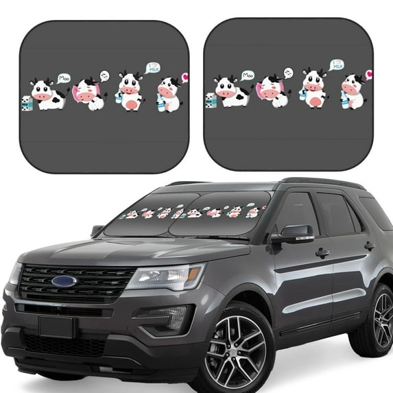 Haiem Cute Farm Milk Animal Windshield Sun Shade: Universal Foldable 2-Piece Car Front Window Sunshade - Blocks Uv Rays, And Reduces Heat,Essential Car Accessory Small