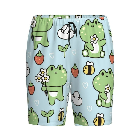 Haiem Cute Floral Frog Men's Pajama Short with Soft Woven Cotton Elastic Waistband Sleep Short-Small