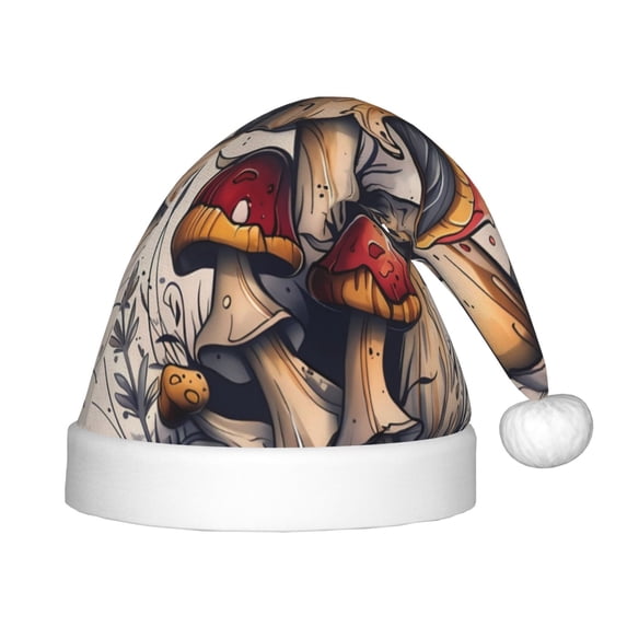 Haiem Cute Forest Mushrooms Pattern Santa Hat Confortable Velvet Christmas Hat for Christmas Party Favors Fit for Adults and Kids