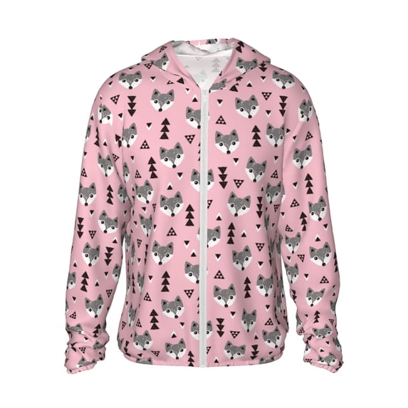 Haiem Cute Fox Pink Tree UPF 50+ Fishing Shirts for Men Long Sleeve UV Sun Protection Hoodie Non-Mask Outdoor Hiking Shirts