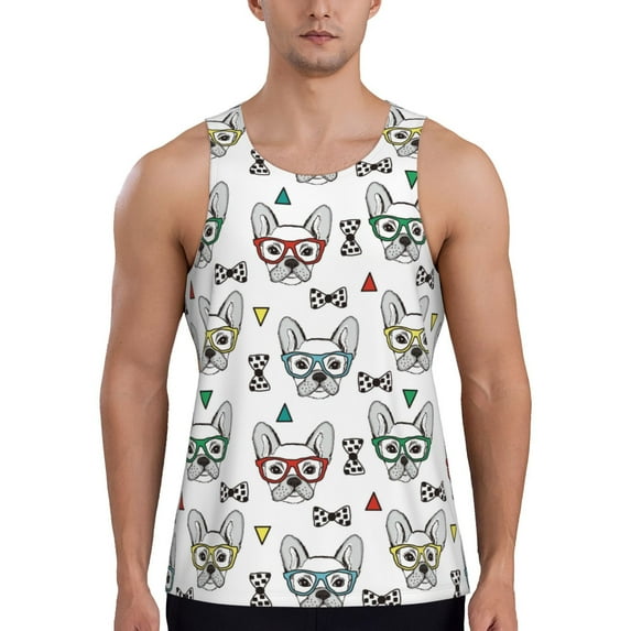 Haiem Cute French Bulldog Men Workout Tank Top Gym Bodybuilding Sleeveless Muscle T Shirts Athletic Tank Breathable Workout Shirt-