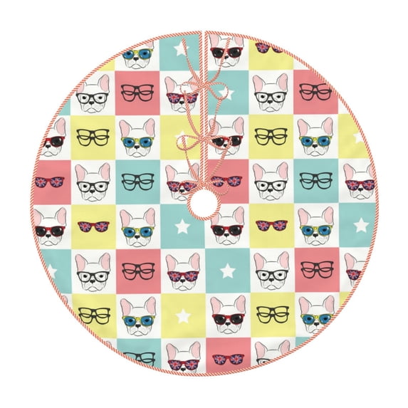Haiem Cute French Bulldog Pattern Christmas Tree Skirt Merry Christmas Party Christmas Tree Decoration,New Year Decorations-36"