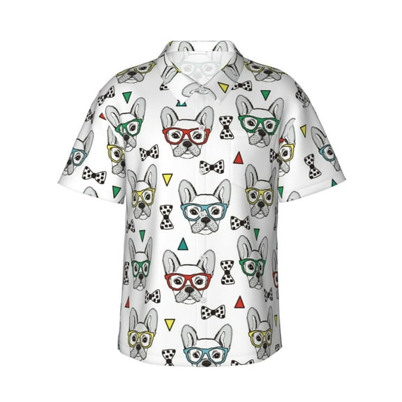 Haiem Cute French Bulldog Printed Hawaiian Shirt for Men - Men’s Casual Beach Summer Shirts - Stretch Fabric with Modern Fit-X-Large
