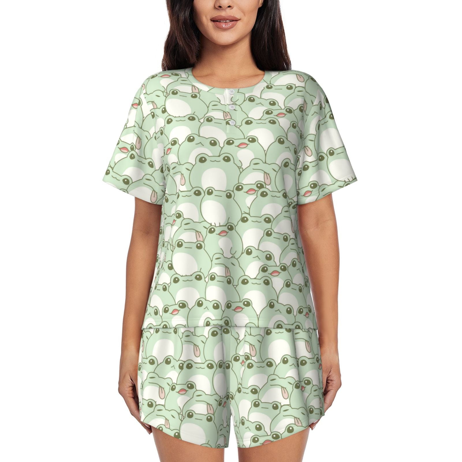 Haiem Cute Frog Pattern Pajama Set for Women 2 Piece Lounge Set Short ...