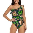 thumbnail image 1 of Haiem Cute Hedgehogs Cactus Blue Women's One Piece Swimsuits Tummy Control One Shoulder Bathing Suits Ruffle Swimwear-Small, 1 of 8