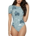 thumbnail image 1 of Haiem Cute Hippopotamus Women's Crew Neck Short Sleeve Bodysuit Tops Stretchy Slim Basic-Medium, 1 of 9