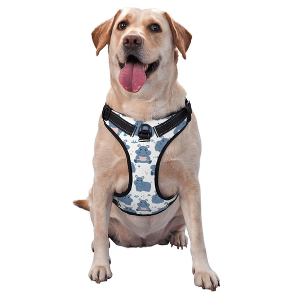 Haiem Cute Hippos Pattern No-Pull Dog Harness Reflective Front Clip Vest with Handle,Step-in Air Dog Harness,Adjustable 2 Metal Rings 4 Buckles-Small