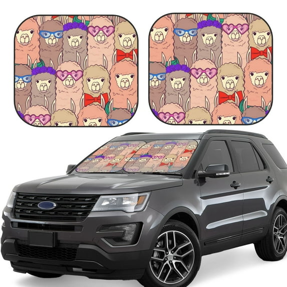 Haiem Cute Lamas Car Windshield Sun Shade (2 Pieces) Foldable Windshield Sun Shade Car Accessories for Truck SUV Pickup-Medium