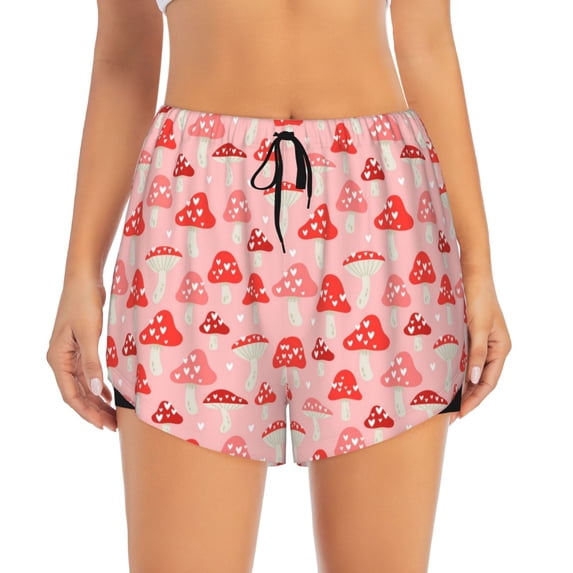 Haiem Cute Mushroom1 Women's 2 in 1 Running Shorts - Lightweight Athletic Workout Gym Yoga Breathable Sports Shorts Liner with Phone Pockets-