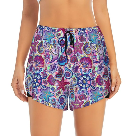 Haiem Cute Nautical Women's 2 in 1 Running Shorts - Lightweight Athletic Workout Gym Yoga Breathable Sports Shorts Liner with Phone Pockets-Large