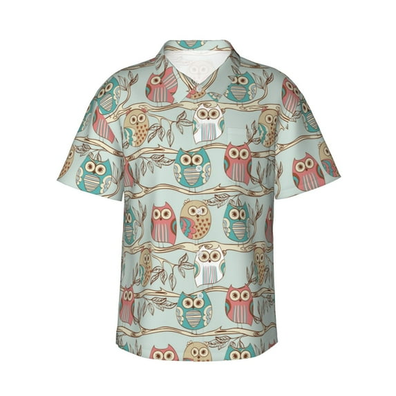 Haiem Cute Owl Printed Hawaiian Shirt for Men - Men’s Casual Beach Summer Shirts - Stretch Fabric with Modern Fit-Small