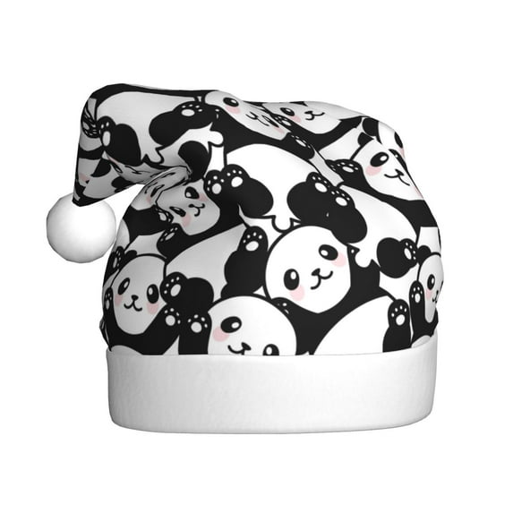 Haiem Cute Panda (3) Pattern Santa Hat Confortable Velvet Christmas Hat for Christmas Party Favors Fit for Adults Men Women