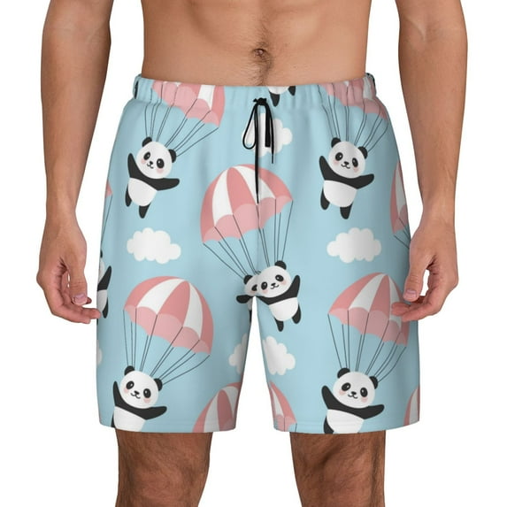Haiem Cute Panda Flying in the Sky Mens Swim Trunks with Compression Liner 2 in 1 Swimming Shorts Stretch Swimwear Quick Dry,Board Shorts-X-Large