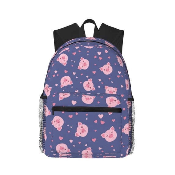 Haiem Cute Pig Lightweight Backpack for School, Classic Basic Water Resistant Casual Daypack for Travel with Bottle Side Pockets