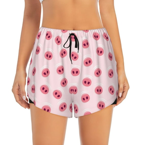 Haiem Cute Pig Nose Women's 2 in 1 Running Shorts - Lightweight Athletic Workout Gym Yoga Breathable Sports Shorts Liner with Phone Pockets-Large