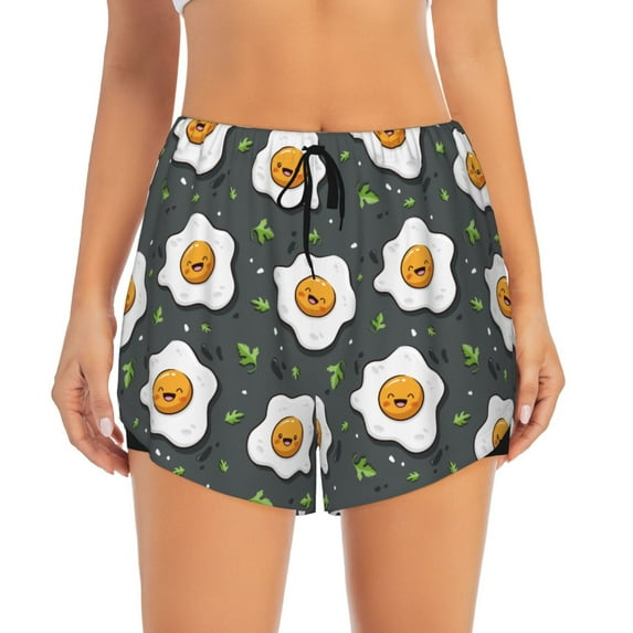 Haiem Cute Poached Eggs Women's 2 in 1 Running Shorts - Lightweight Athletic Workout Gym Yoga Breathable Sports Shorts Liner with Phone Pockets-X-Large