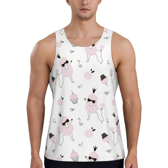 Haiem Cute Poodle Dog Men Workout Tank Top Gym Bodybuilding Sleeveless Muscle T Shirts Athletic Tank Breathable Workout Shirt-XX-Large