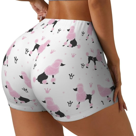 Haiem Cute Poodle Dog No Front Seam Biker Shorts for Women Yoga Workout Gym Bike Shorts with Tummy Control Moisture-Wicking-X-Large