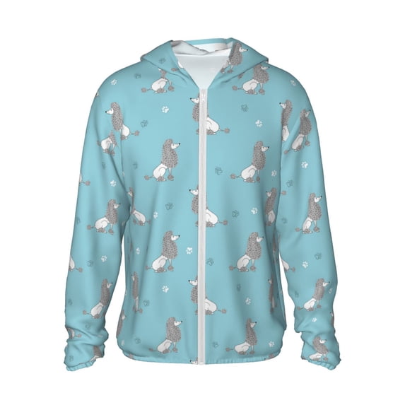 Haiem Cute Poodle Dog UPF 50+ Fishing Shirts for Men Long Sleeve UV Sun Protection Hoodie Non-Mask Outdoor Hiking Shirts