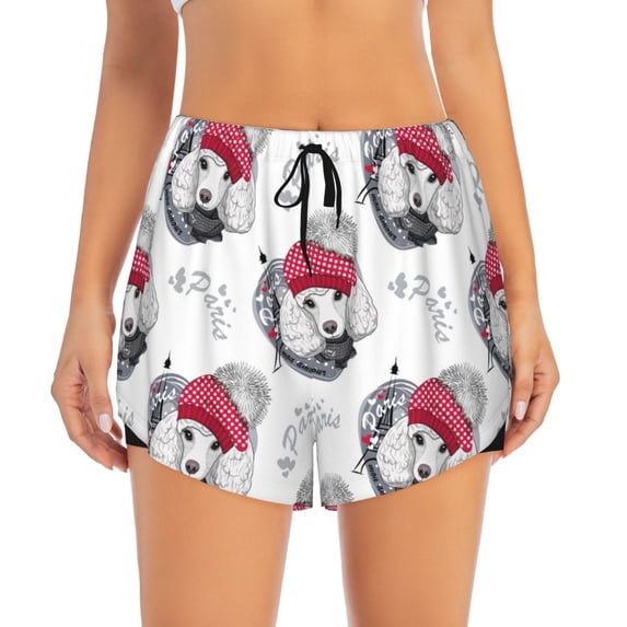 Haiem Cute Poodle Dog Women's 2 in 1 Running Shorts - Lightweight Athletic Workout Gym Yoga Breathable Sports Shorts Liner with Phone Pockets-X-Large