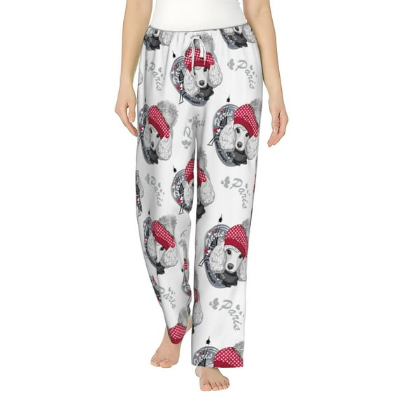 Haiem Cute Poodle Dog Women's Pajama Pants Ultra Lightweight Pjs Bottoms Sleepwear Bottom Pants With Pocket Drawstring-Small