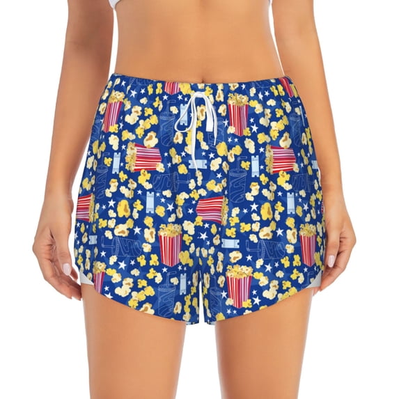 Haiem Cute Popcorn Women's 2 in 1 Running Shorts - Lightweight Athletic Workout Gym Yoga Breathable Sports Shorts Liner with Phone Pockets-X-Large